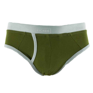 KicKee Pants Mens Solid Brief Underwear- Pesto with Spring Sky