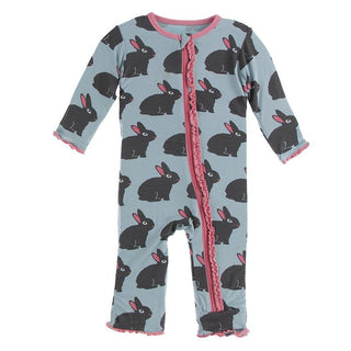 KicKee Pants Muffin Ruffle Coverall with Zipper - Jade Forest Rabbit