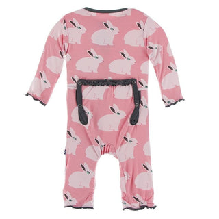 KicKee Pants Muffin Ruffle Coverall with Zipper - Strawberry Forest Rabbit