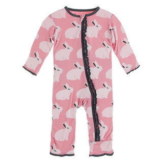 KicKee Pants Muffin Ruffle Coverall with Zipper - Strawberry Forest Rabbit