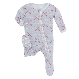 KicKee Pants Muffin Ruffle Footie with Zipper - Dew Paddles and Canoe