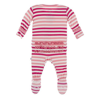 KicKee Pants Muffin Ruffle Footie with Zipper - Forest Fruit Stripe