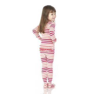 KicKee Pants Muffin Ruffle Footie with Zipper - Forest Fruit Stripe