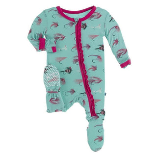 Muffin Ruffle Footie with Zipper - Glass Fishing Flies Baby & Toddler Sleepwear