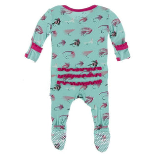 Muffin Ruffle Footie with Zipper - Glass Fishing Flies Baby & Toddler Sleepwear