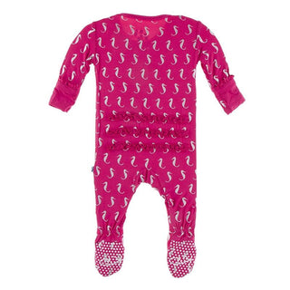 KicKee Pants Muffin Ruffle Footie with Zipper - Prickly Pear Mini Seahorses