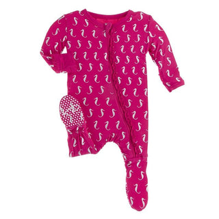 KicKee Pants Muffin Ruffle Footie with Zipper - Prickly Pear Mini Seahorses