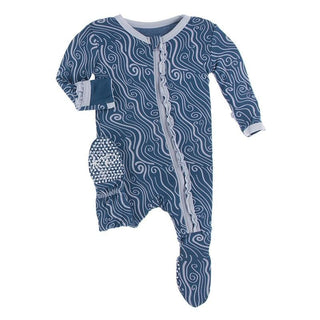 Muffin Ruffle Footie with Zipper - Twilight Whirling River KicKee Pants Size: Newborn