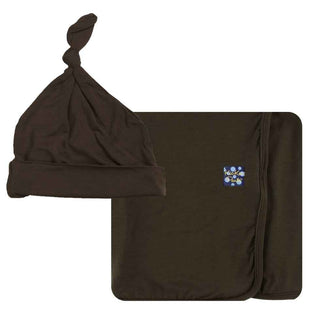KicKee Pants Newborn Baby Swaddling Blanket and Hat Gift Set - Bark