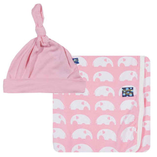 KicKee Pants Newborn Baby Swaddling Blanket and Hat Gift Set - Lotus Elephant and Lotus
