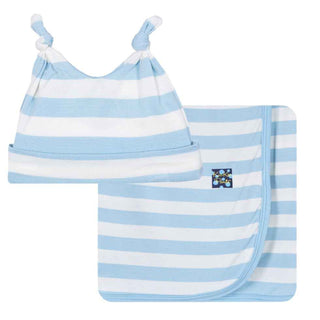 KicKee Pants Newborn Baby Swaddling Blanket and Hat Gift Set - Pond Stripe