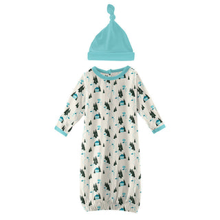 KicKee Pants Newborn Print Layette Gown and Single Knot Hat Set - Natural Chairlift