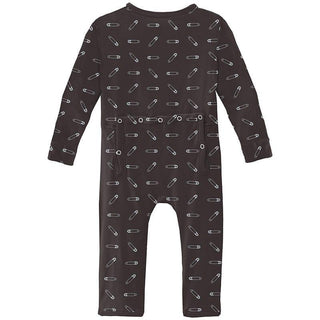 Print Bamboo Coverall with 2-Way Zipper - Midnight Safety Pins Baby & Toddler Sleepwear