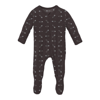 KicKee Pants Print Bamboo Footie with 2-Way Zipper - Midnight Safety Pins