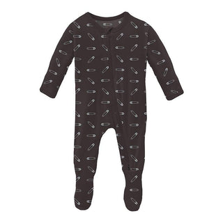 Print Bamboo Footie with 2-Way Zipper - Midnight Safety Pins Baby & Toddler Sleepwear