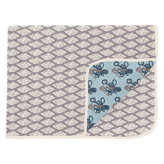 KicKee Pants Print Bamboo Quilted Throw Blanket - Feather Cloudy Sea & Spring Sky Octopus Anchor