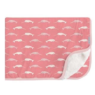 KicKee Pants Print Bamboo Sherpa-Lined Throw Blanket - Strawberry Narwhal