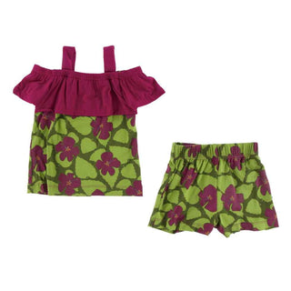 KicKee Pants Print Cancun Outfit Set - Pesto Hibiscus