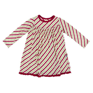 KicKee Pants Print Classic Long Sleeve Swing Dress - 2020 Candy Cane Stripe