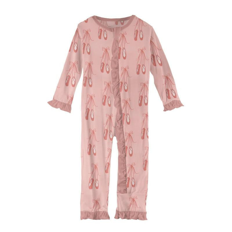 KicKee Pants Classic Ruffle Coverall (Zip) - Baby Rose Ballet