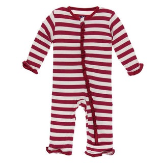KicKee Pants Print Classic Ruffle Coverall with Zipper - Candy Cane Stripe 2019
