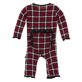 KicKee Pants Print Classic Ruffle Coverall with Zipper - Crimson 2020 Holiday Plaid