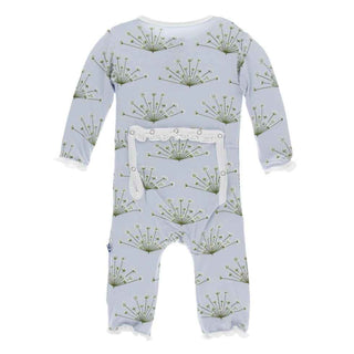 KicKee Pants Print Classic Ruffle Coverall with Zipper - Dew Dill