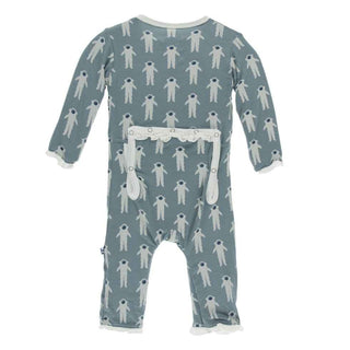 KicKee Pants Print Classic Ruffle Coverall with Zipper - Dusty Sky Astronaut