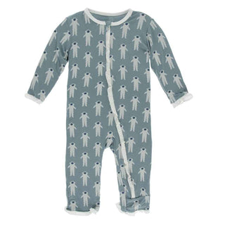 KicKee Pants Print Classic Ruffle Coverall with Zipper - Dusty Sky Astronaut