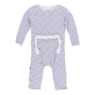 KicKee Pants Print Classic Ruffle Coverall with Zipper - Lilac Double Helix