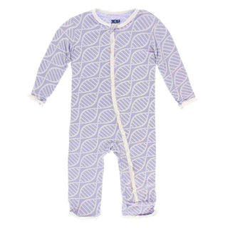 KicKee Pants Print Classic Ruffle Coverall with Zipper - Lilac Double Helix