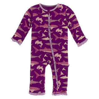 KicKee Pants Print Classic Ruffle Coverall with Zipper - Melody Sharks