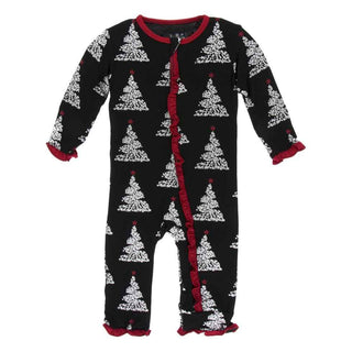 KicKee Pants Print Classic Ruffle Coverall with Zipper - Midnight Foil Tree