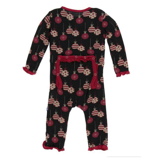 KicKee Pants Print Classic Ruffle Coverall with Zipper - Midnight Ornaments