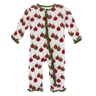 KicKee Pants Print Classic Ruffle Coverall with Zipper - Natural Ornaments