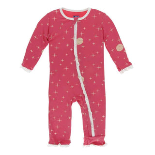 KicKee Pants Print Classic Ruffle Coverall with Zipper - Red Ginger Full Moon