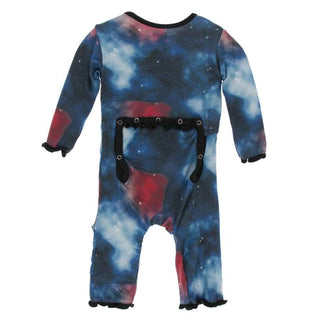 KicKee Pants Print Classic Ruffle Coverall with Zipper - Red Ginger Galaxy