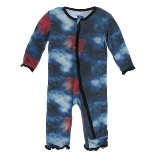 KicKee Pants Print Classic Ruffle Coverall with Zipper - Red Ginger Galaxy