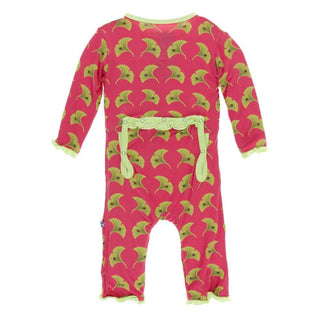 KicKee Pants Print Classic Ruffle Coverall with Zipper - Red Ginger Ginkgo