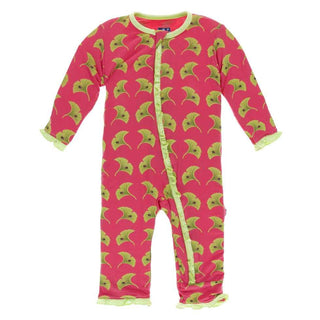 KicKee Pants Print Classic Ruffle Coverall with Zipper - Red Ginger Ginkgo