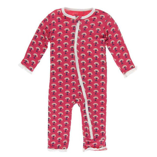 KicKee Pants Print Classic Ruffle Coverall with Zipper - Red Ginger Mini Trees