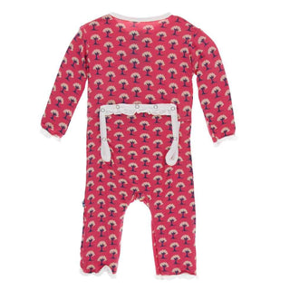 KicKee Pants Print Classic Ruffle Coverall with Zipper - Red Ginger Mini Trees
