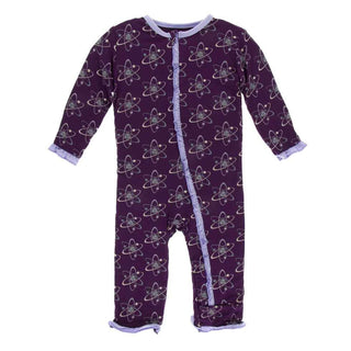 KicKee Pants Print Classic Ruffle Coverall with Zipper - Wine Grapes Atoms