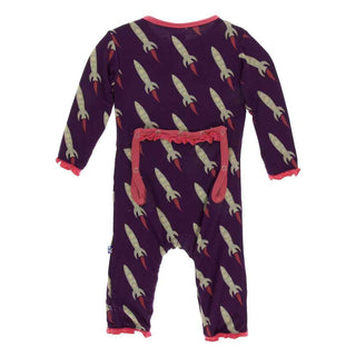 KicKee Pants Print Classic Ruffle Coverall with Zipper - Wine Grapes Rockets