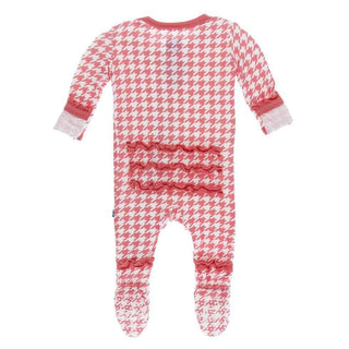 Print Classic Ruffle Footie with Snaps - English Rose Houndstooth KicKee Pants Size: Newborn