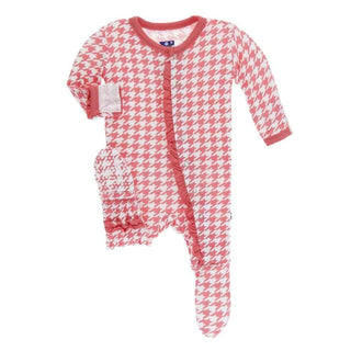 Print Classic Ruffle Footie with Snaps - English Rose Houndstooth KicKee Pants Size: Newborn