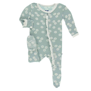 Print Classic Ruffle Footie with Snaps - Jade Sand Dollar KicKee Pants Size: Newborn