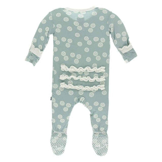 Print Classic Ruffle Footie with Snaps - Jade Sand Dollar KicKee Pants Size: Newborn