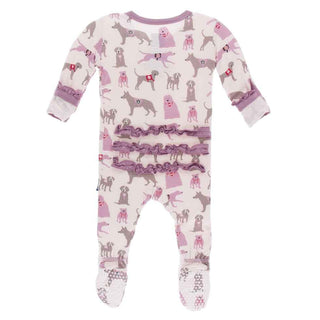 KicKee Pants Print Classic Ruffle Footie with Snaps - Macaroon Canine First Responders