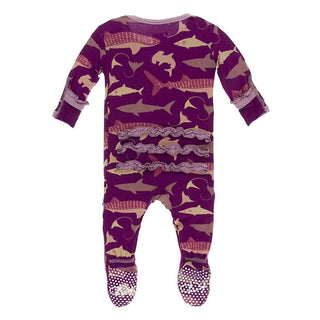 Print Classic Ruffle Footie with Snaps - Melody Sharks KicKee Pants Size: Newborn